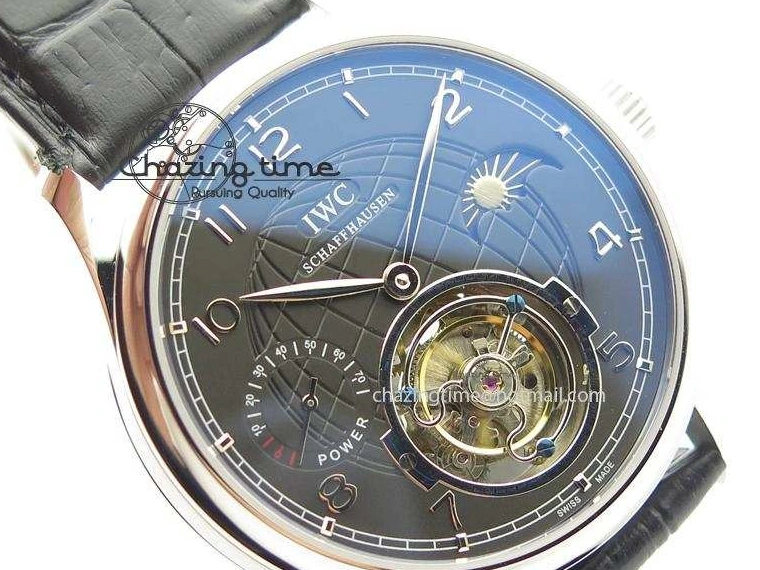 MIROTIME 0331 Portuguese Tourbillon Power Reserve Moonphase SS Black Dial On Black Leather Strap TechFriendly 7321